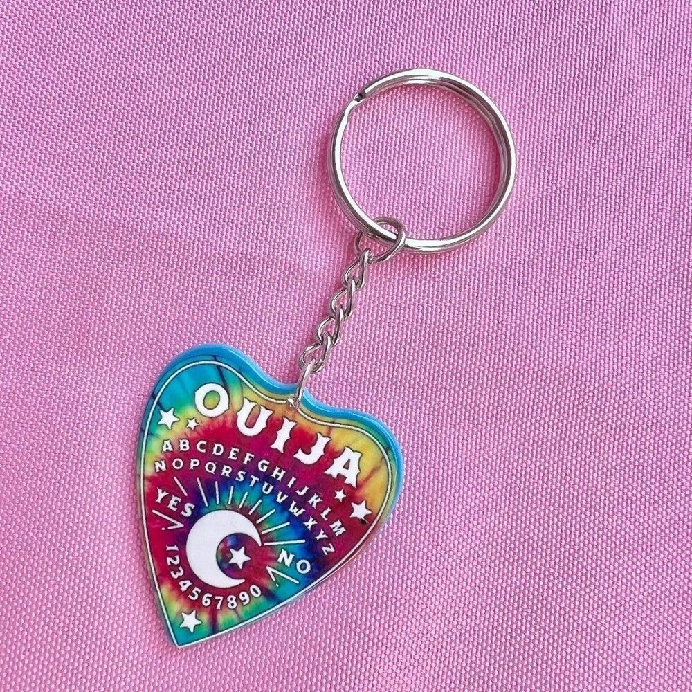 Rainbow Tie Dye Ouija Board Planchette Keychain Halloween Same on both sides